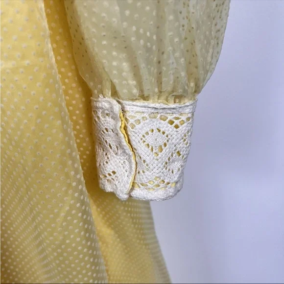 Vintage Handmade Cottagecore Yellow Square Neck Long Sleeve Maxi Dress Size S - Picture 10 of 10